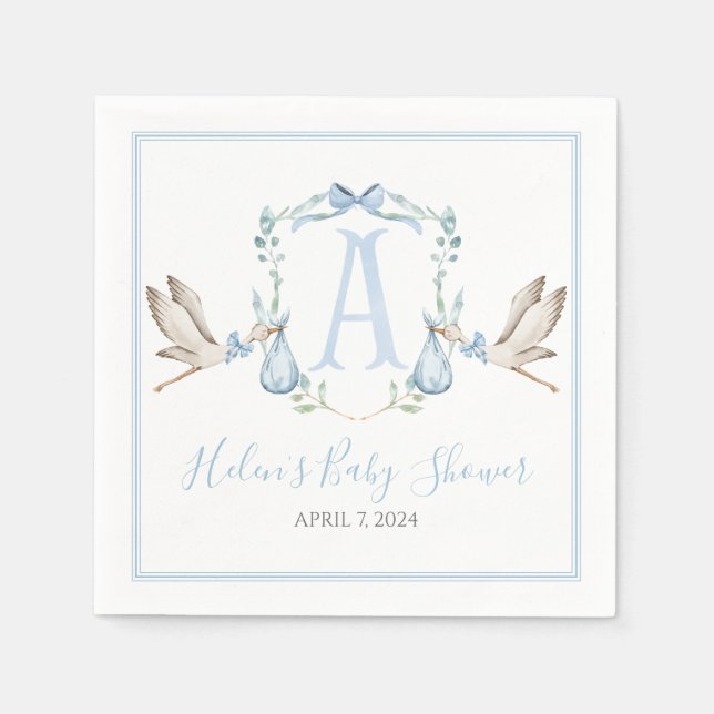 Preppy Southern Blue Boy Stork Baby Shower Napkin (Front)