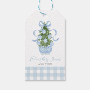Preppy Southern Blue Chinoiserie Christmas Tree Gift Tags
