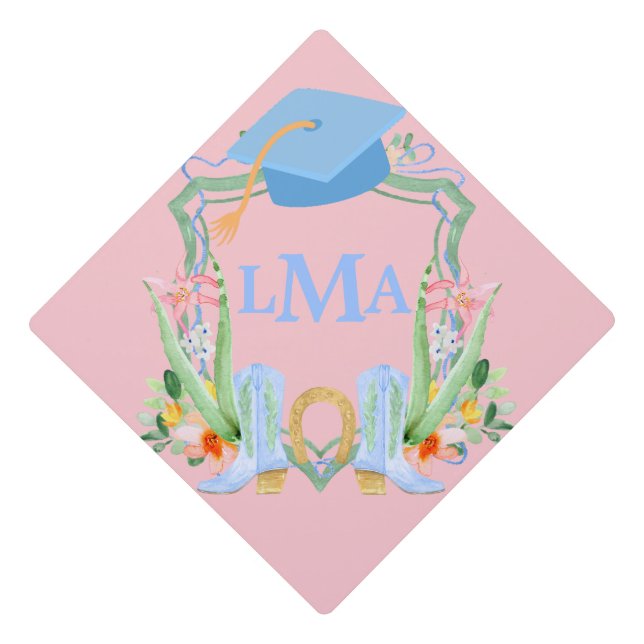 Preppy Southern Cowgirl Monogram Graduation Square Cap Topper (Front)
