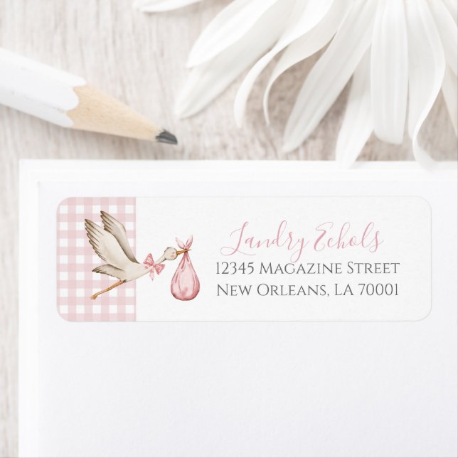 Preppy Southern Pink Stork Address Labels (Insitu)