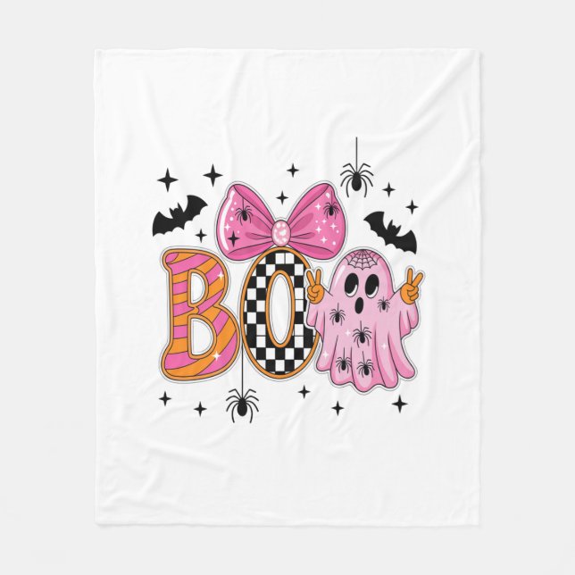 Preppy Spooky Halloween Boo Fleece Blanket (Front)