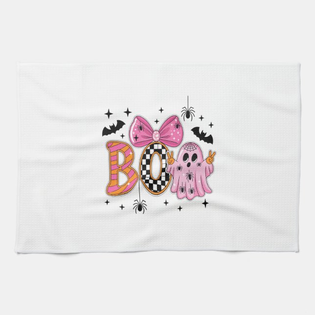 Preppy Spooky Halloween Boo Kitchen Towel (Horizontal)