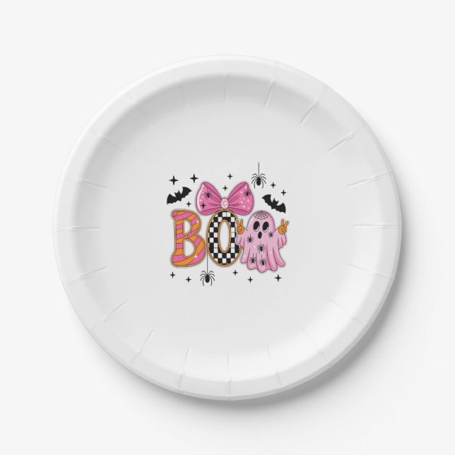 Preppy Spooky Halloween Boo Paper Plate (Front)