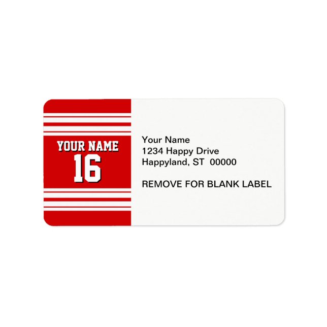 Preppy Sporty Red with White Stripes Team Jersey Label (Front)