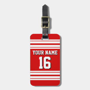 Preppy Sporty Red with White Stripes Team Jersey Luggage Tag