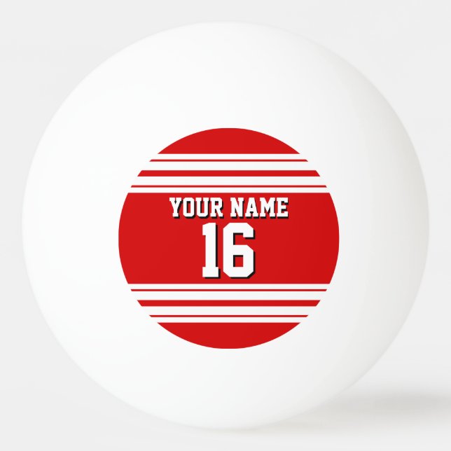 Preppy Sporty Red with White Stripes Team Jersey Ping Pong Ball (Front)