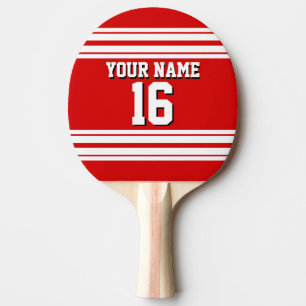 Preppy Sporty Red with White Stripes Team Jersey Ping Pong Paddle