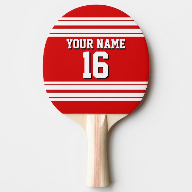 Preppy Sporty Red with White Stripes Team Jersey Ping Pong Paddle (Front)