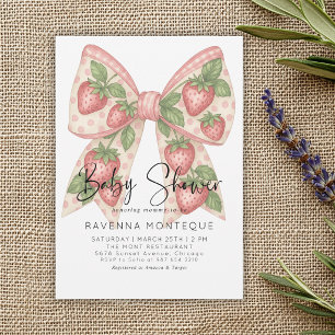 Preppy Strawberry Bow Personalized Baby Shower  Invitation