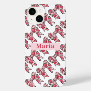 Preppy Strawberry Pink Bows Personalized Case-Mate iPhone 14 Case