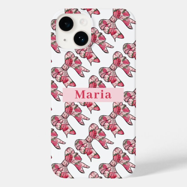 Preppy Strawberry Pink Bows Personalized Case-Mate iPhone Case (Back)