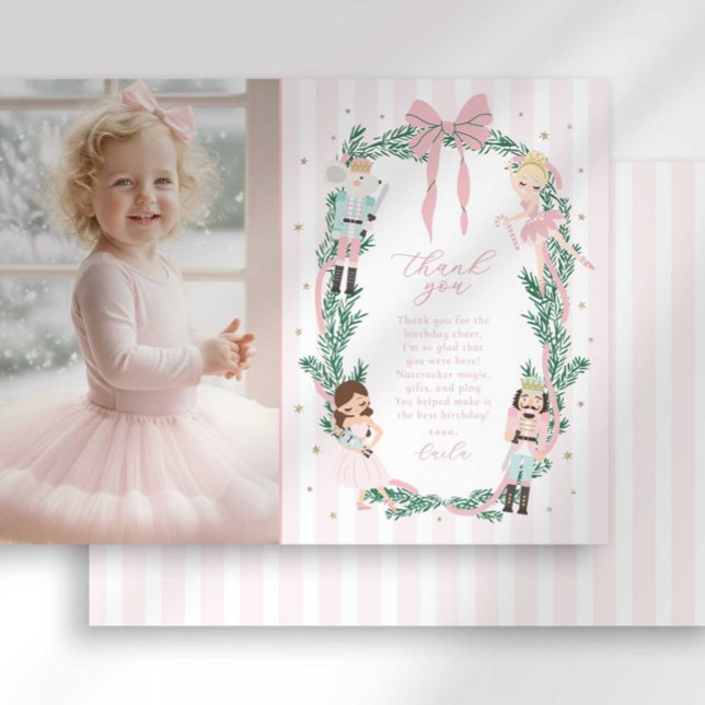 Preppy Stripe Bow Nutcracker Ballet Thank You Card (Creator Uploaded)