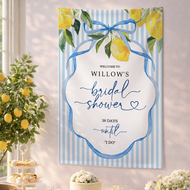 Preppy Stripe Citrus Bridal Shower Decor Banner (Blue Citrus Bridal Shower)