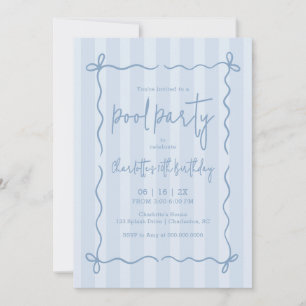 Preppy Stripe Pool Party Birthday Invitation