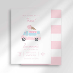 Preppy Stripe Sweet Ice Cream Birthday Invitation