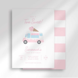 Preppy Stripe Two Sweet Ice Cream Birthday Invitation