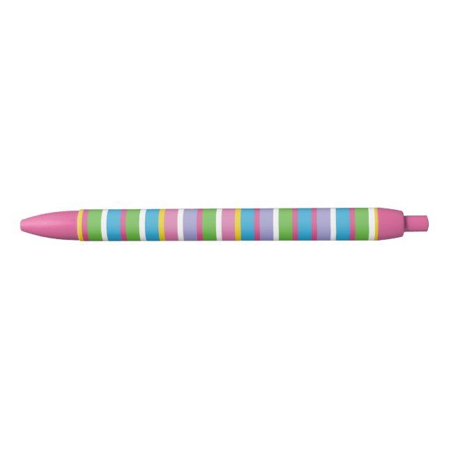 Preppy Stripes Bright Colours Hip Fun Pink Modern Black Ink Pen (Front)