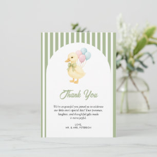 Preppy Stripes Cute Duck Theme Kids Birthday Party Thank You Card