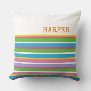 Preppy Stripes NAME Summer Hip Modern Fun Throw Pillow