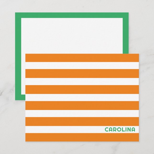 Preppy Stripes Orange & Bright Green Cute Girly Card (Front/Back)