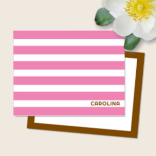 Preppy Stripes Pink & Brown Cute Spring Girly Card