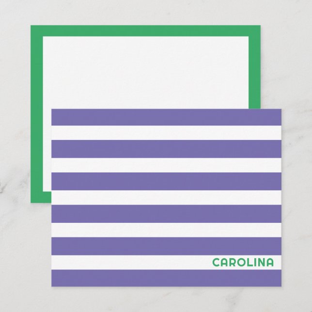 Preppy Stripes Purple & Bright Green Cute Girly Card (Front/Back)
