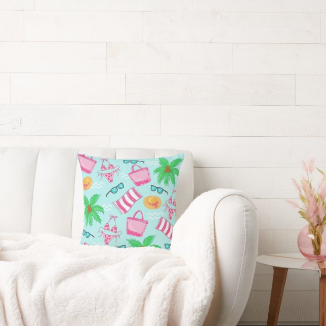Preppy Summer Beach / Coastal  Throw Pillow (Couch)