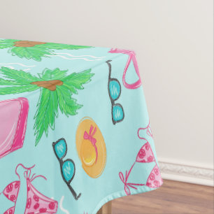Preppy Summer Beach Icons / Coastal  Tablecloth