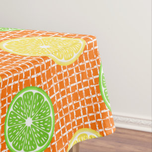 Preppy Summer Citrus Lemon Lime on Orange Bamboo  Tablecloth