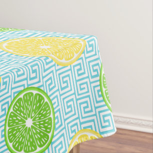 Preppy Summer Citrus Lemon Lime on Turquoise  Tablecloth