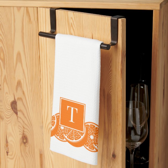 Preppy Summer Citrus Orange Slice Border Kitchen Towel (Thirds Fold)
