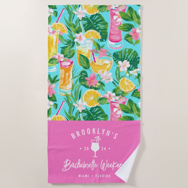Preppy Summer Cocktail | Bachelorette Weekend Beach Towel (Front)