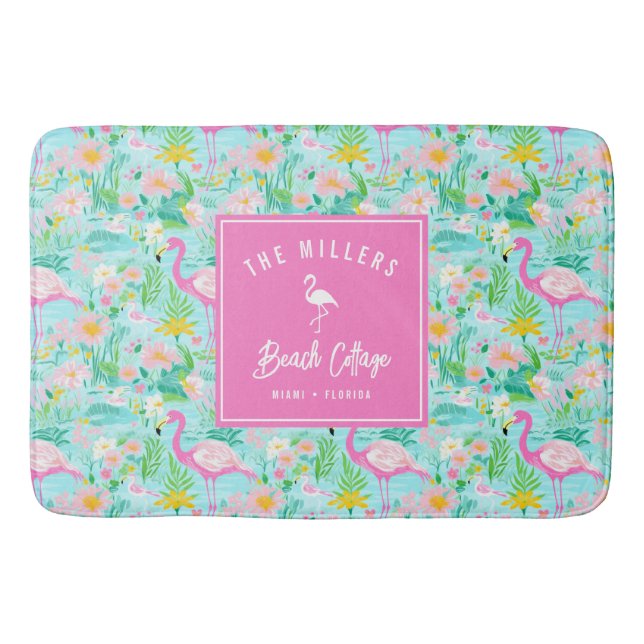 Preppy Summer Flamingo | Beach House Bath Mat (Front)