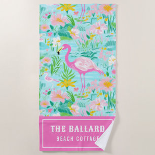 Preppy Summer Flamingo   Beach House Towel