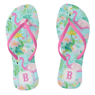 Preppy Summer Flamingo   Monogram Flip Flops