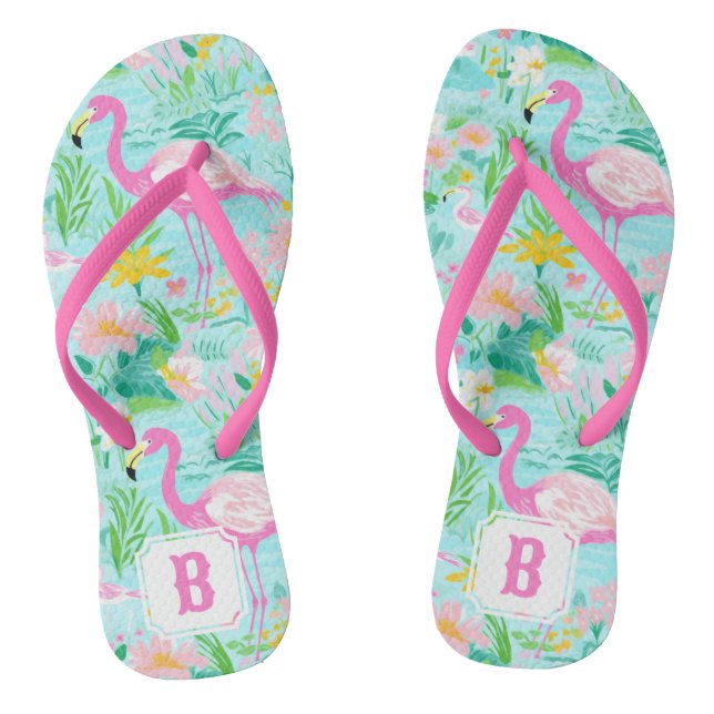 Preppy Summer Flamingo | Monogram Flip Flops (Footbed)