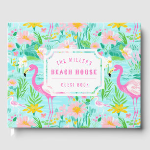Preppy Summer Flamingo Monogram Guest Book