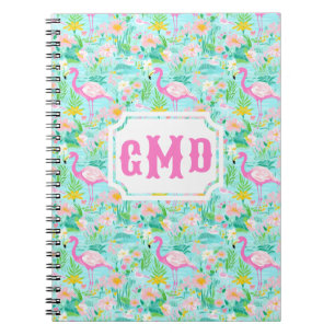 Preppy Summer Flamingo   Monogram Notebook