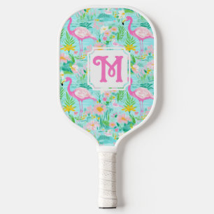 Preppy Summer Flamingo   Monogram Pickleball  Pickleball Paddle