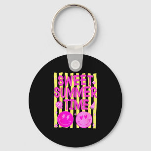 Preppy sweet summer time face emoticon meme womens keychain