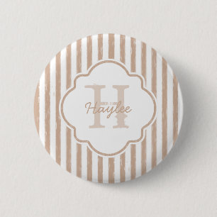 Preppy Tan Painted Stripes Monogram and Name 2 Inch Round Button