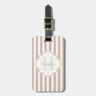 Preppy Tan Painted Stripes Monogram and Name Luggage Tag