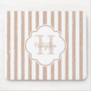Preppy Tan Painted Stripes Monogram and Name Mouse Pad