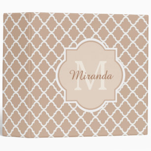 Preppy Tan Quatrefoil Mongogram With Name Binder