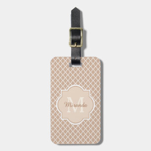 Preppy Tan Quatrefoil Mongogram With Name Luggage Tag