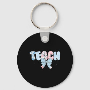Preppy Teacher Floral Coquette Teach Blue Floral  Keychain