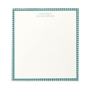 Preppy Teal Blue Gingham Plaid Personalized Name Notepad