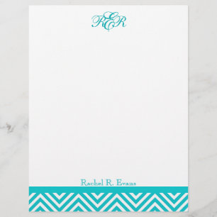 Preppy Teal Chevron Monogram Letterhead