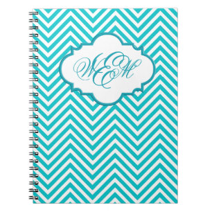 Preppy Teal Chevron Script Monogram Notebook