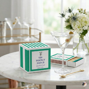 Preppy Teal Striped "The Perfect Match" Wedding Favor Box